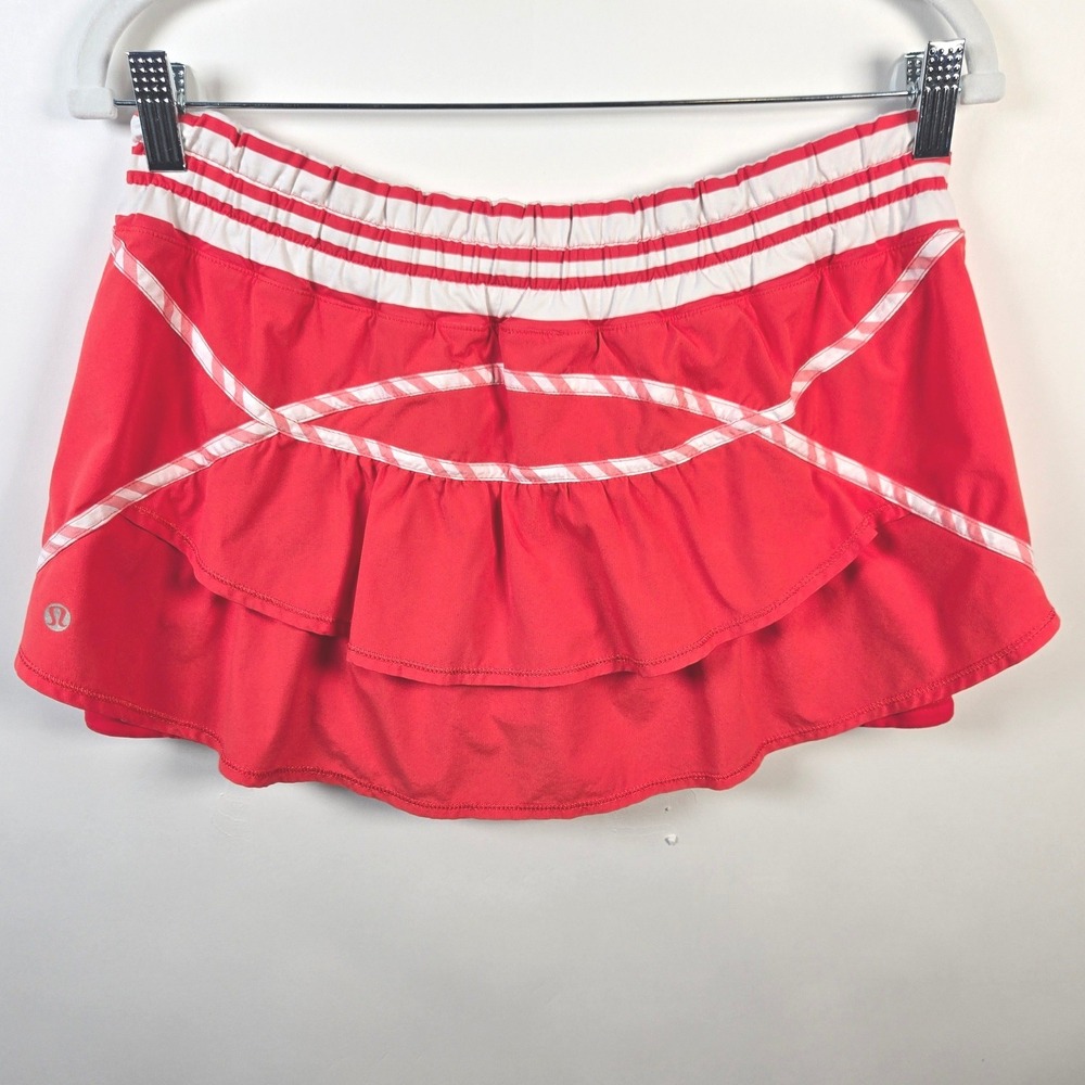 Lululemon Women's Red Orange Ruffle Athletic Skort Size 10 Tennis Golf - Picture 3 of 6